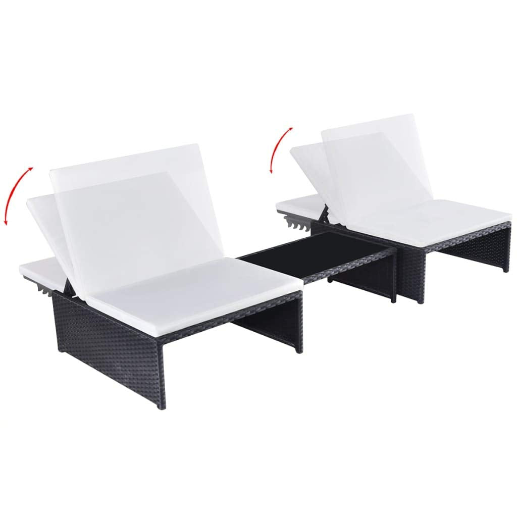 vidaXL Outdoor Chairs 2 Pcs Patio Lounge Chair with Tea Table - Thumbnail 4