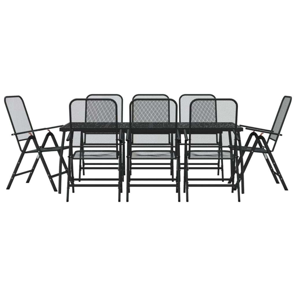 vidaXL Garden Dining Set 9 Piece, Table and Chairs for Patio Terrace, Outdoor Dining Set for 8, Armchair, Industrial Style, Anthracite Metal Mesh