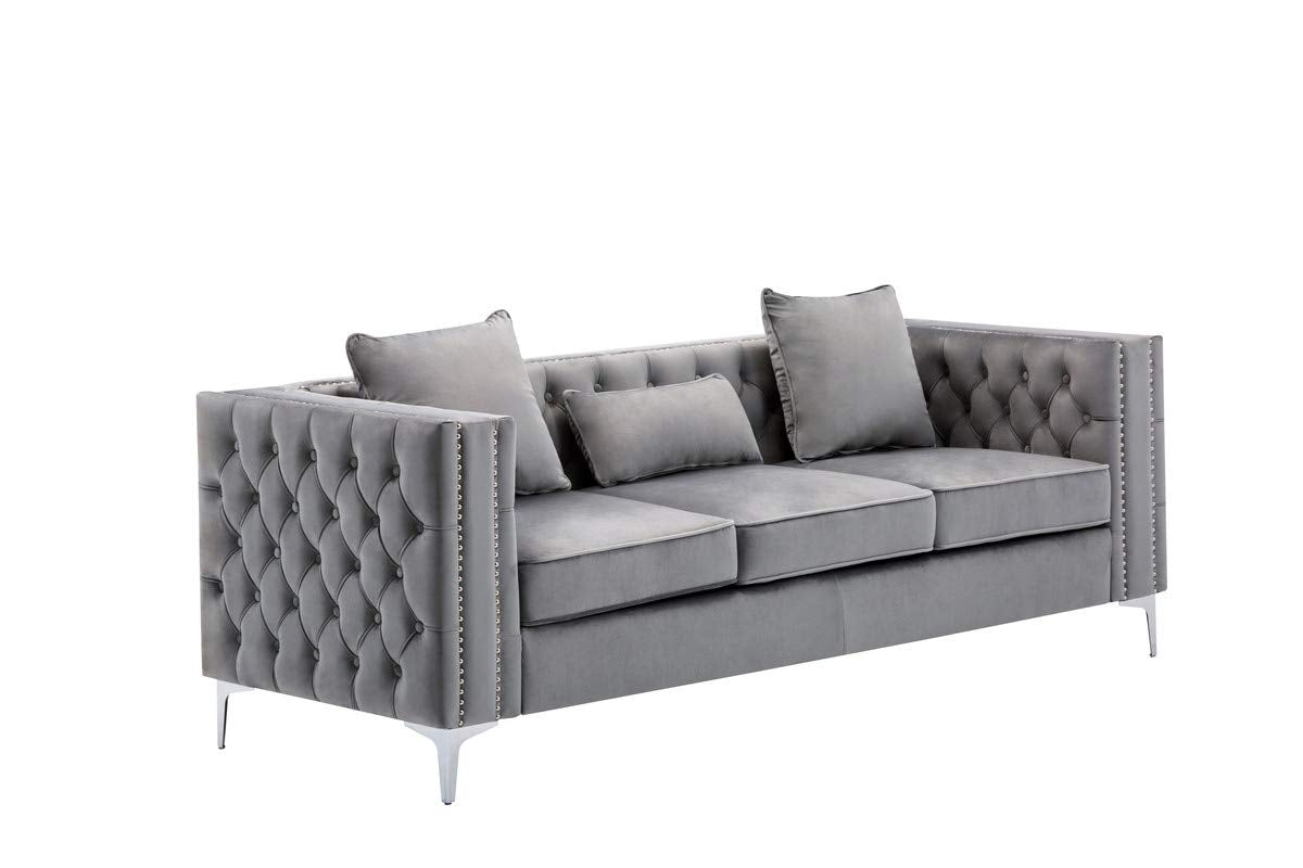 Lilola Home Lorreto Gray Velvet Sofa
