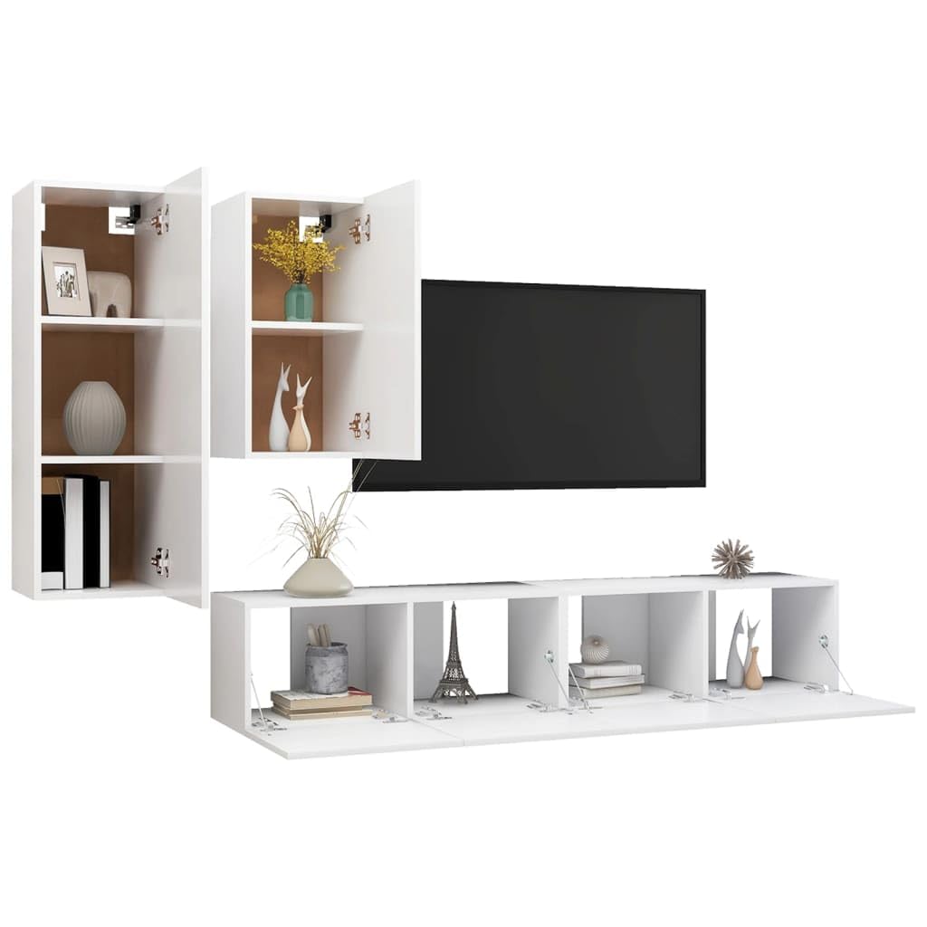 vidaXL TV Cabinet Set 4 Piece Home Living Room Bedroom Furniture HiFi Stereo Cabinet TV Stand Media Unit Entertainment Center Engineered Wood White