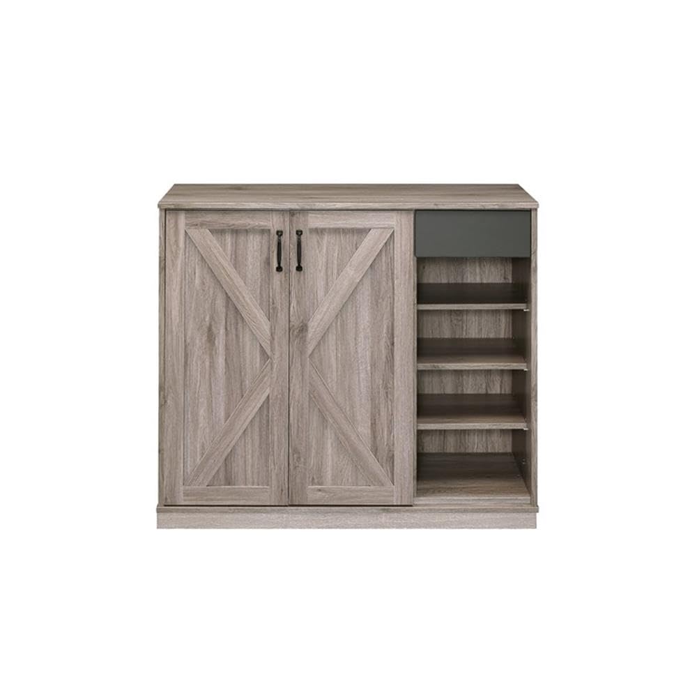 Acme Toski 2-Door Wooden Cabinet With 1 Drawer In Rustic Gray Oak