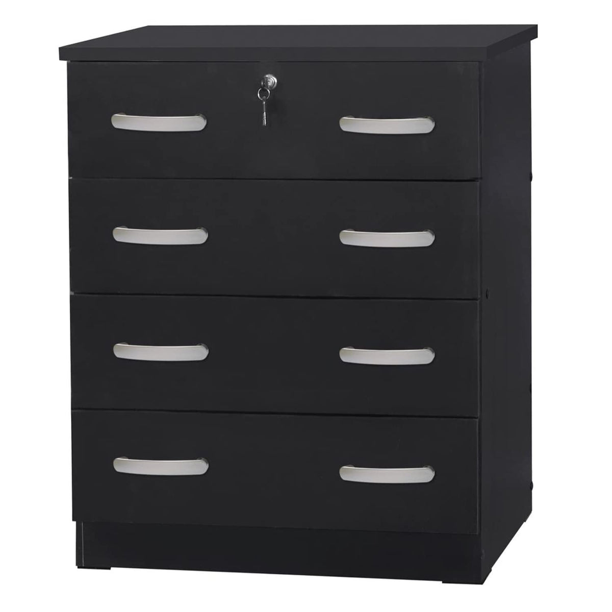 Better Home Products Cindy 4 Drawer Chest Wooden Dresser With Lock In Black