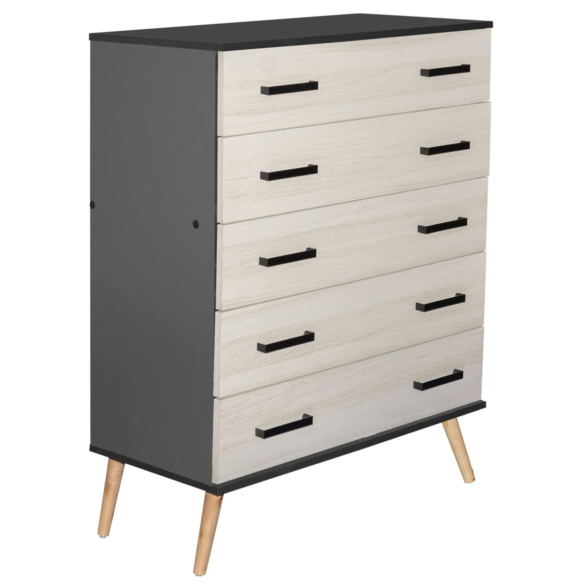 Better Home Products Eli Mid-Century Modern 5 Drawer Chest Dark Gray & Honey Oak