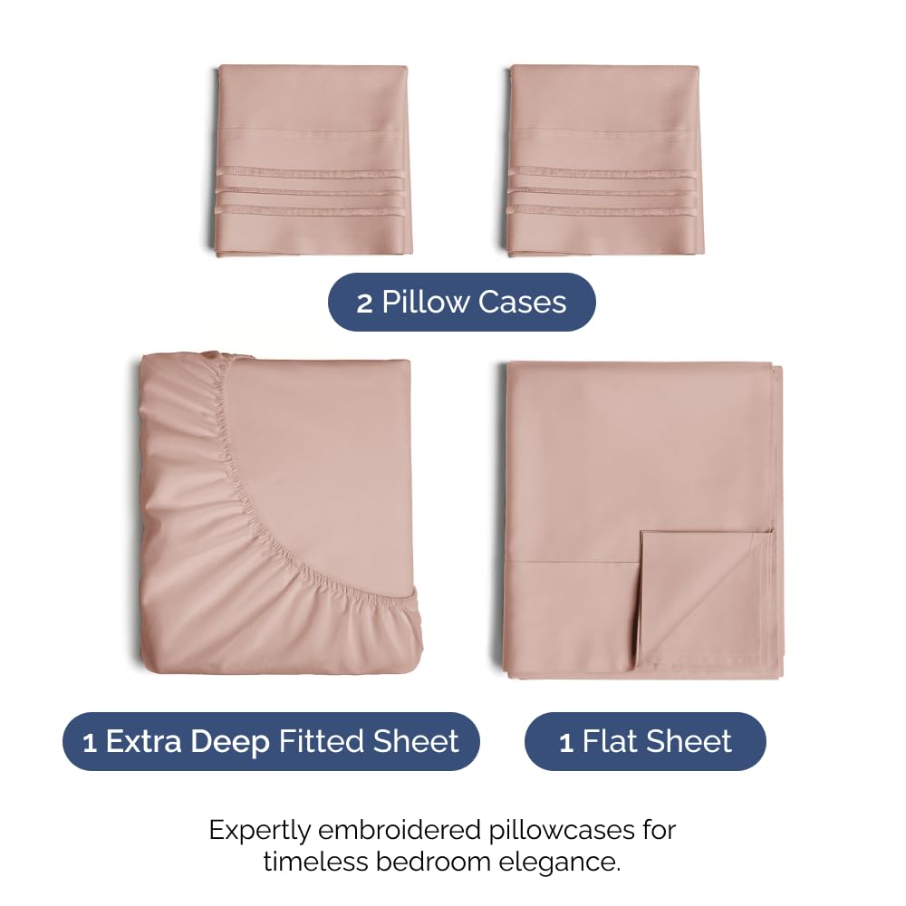 Extra Deep Pocket King Sheets - 4 Piece Breathable & Cooling Bed Sheets - Hotel Luxury Bed Sheet Set - Soft, Wrinkle Free & Comfy - Easily Fits Extra Deep Mattresses - Deep Pocket Mauve Sheets Set