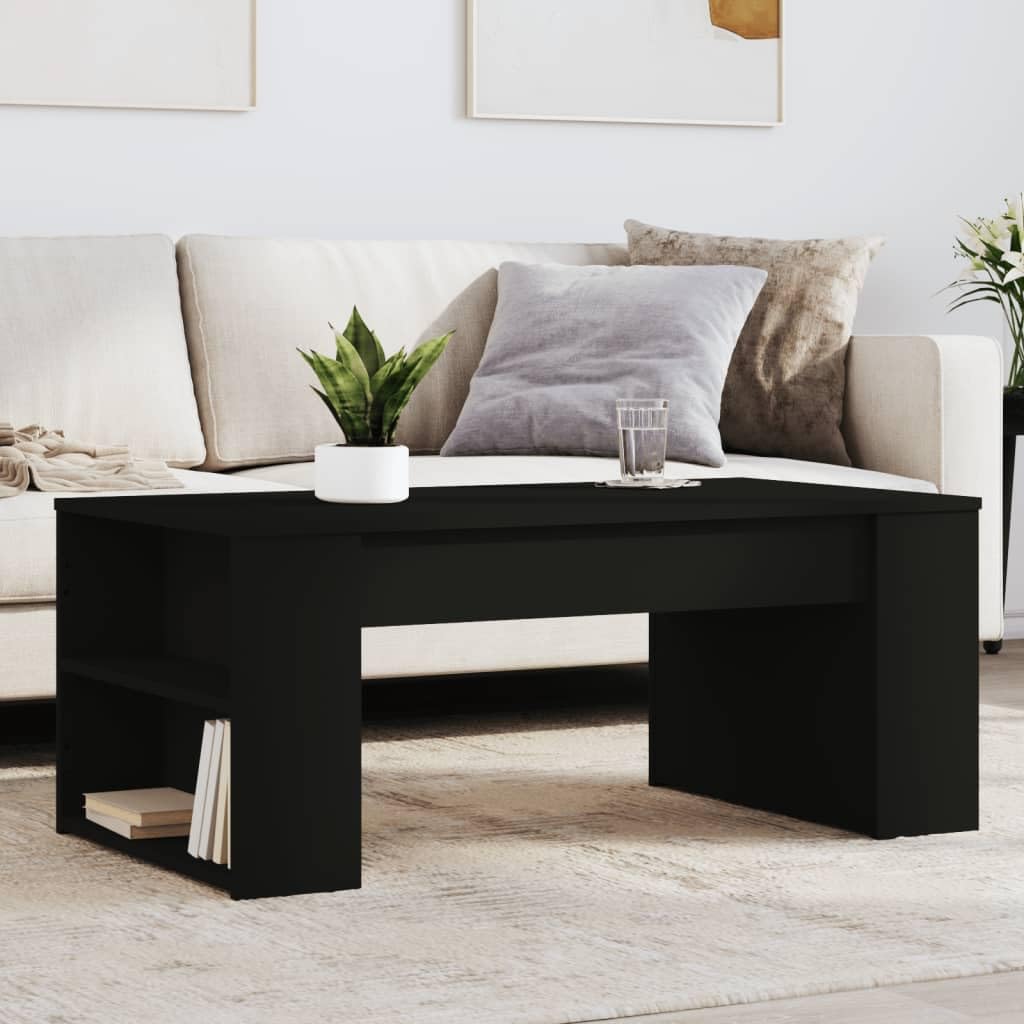 vidaXL Black Coffee Table - Engineered Wood, Modern Design, Ample Storage, Sturdy Surface for Living Room Essentials (40.2&quot;x21.7&quot;x16.5&quot;)