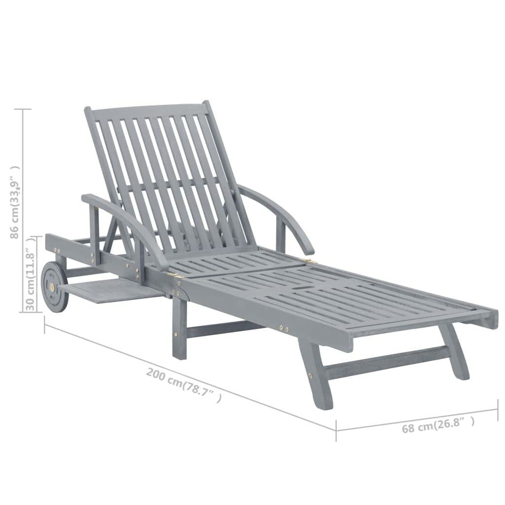 vidaXL Solid Acacia Wood Patio Sun Lounger with Cushion Seating Garden Wooden Seat Chair Balcony Backyard Furniture Outdoor Lounge Bed