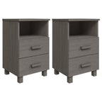 vidaXL Nightstand Set of 2 - Light Gray Pine Wood Bedside Storage Cabinets with Drawers and Open Compartment for Bedroom/Living Room
