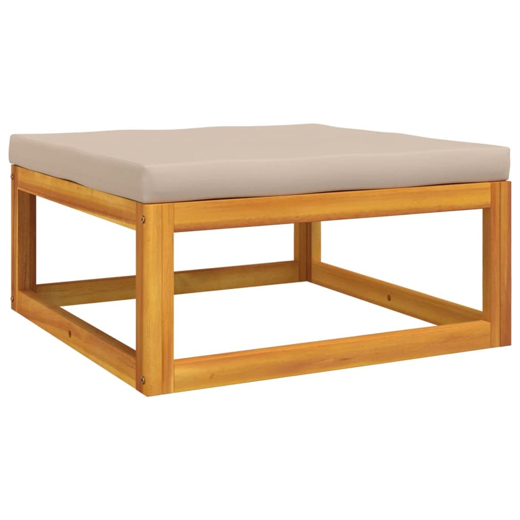 Solid Acacia Wood Patio Footrest with Taupe Cushion - Thumbnail 2