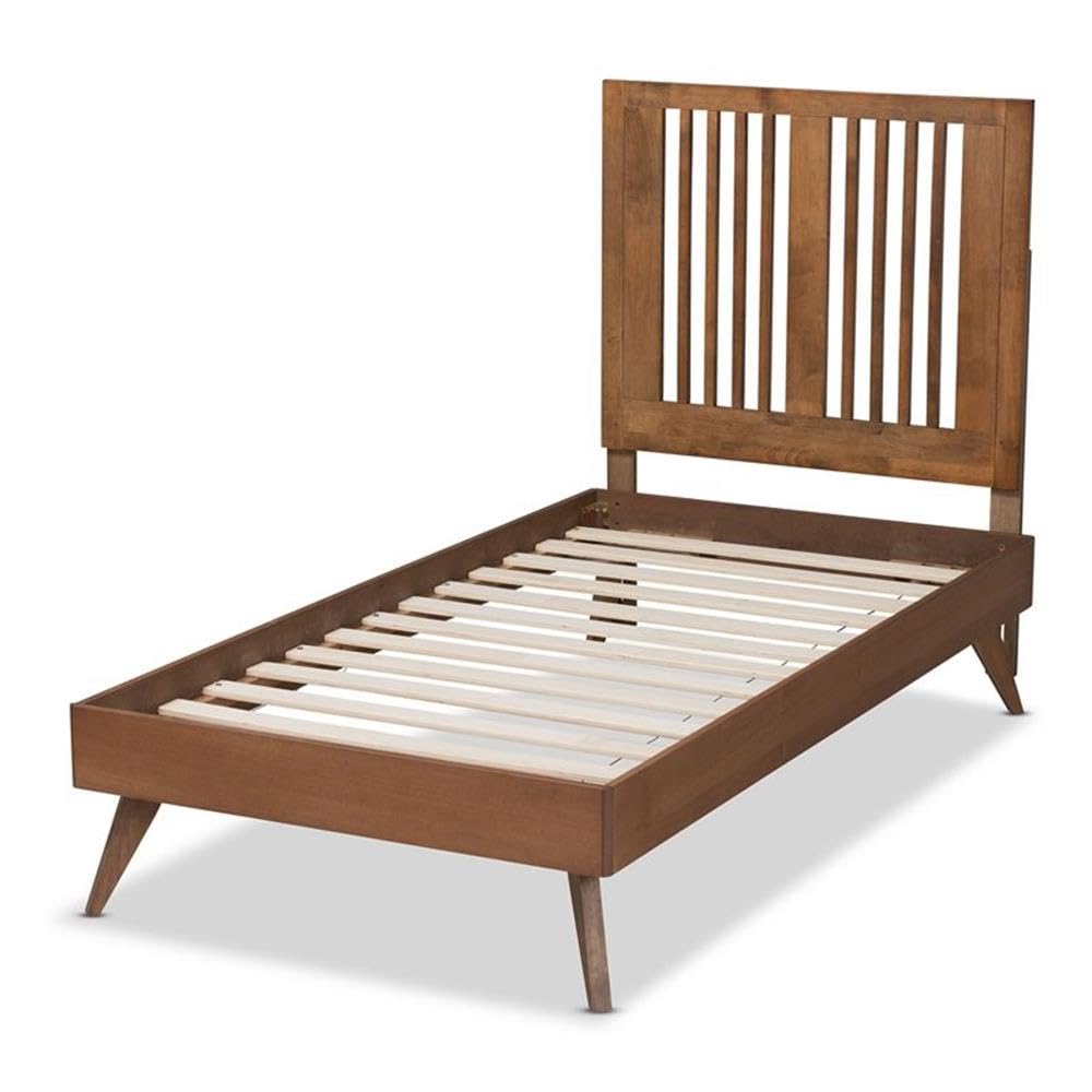 Baxton Studio Takeo Mid-Century Modern Transitional Ash Walnut Finished Wood Twin Size Platform Bed