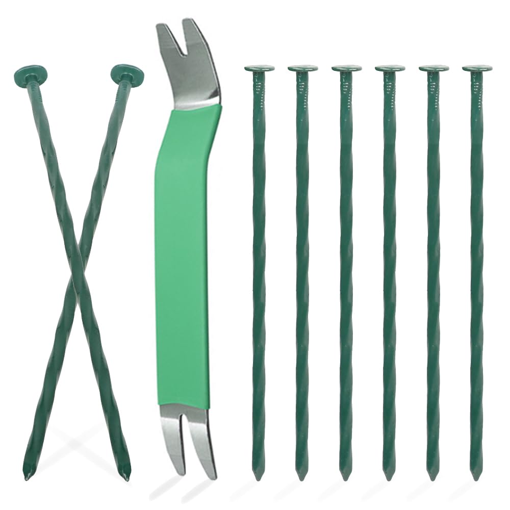 Bakulyor 100 Pack Metal Landscape Stakes, 6 Inch Artificial Turf Spikes, 6 Gauge Large Landscaping Nails, Green Edging Anchoring