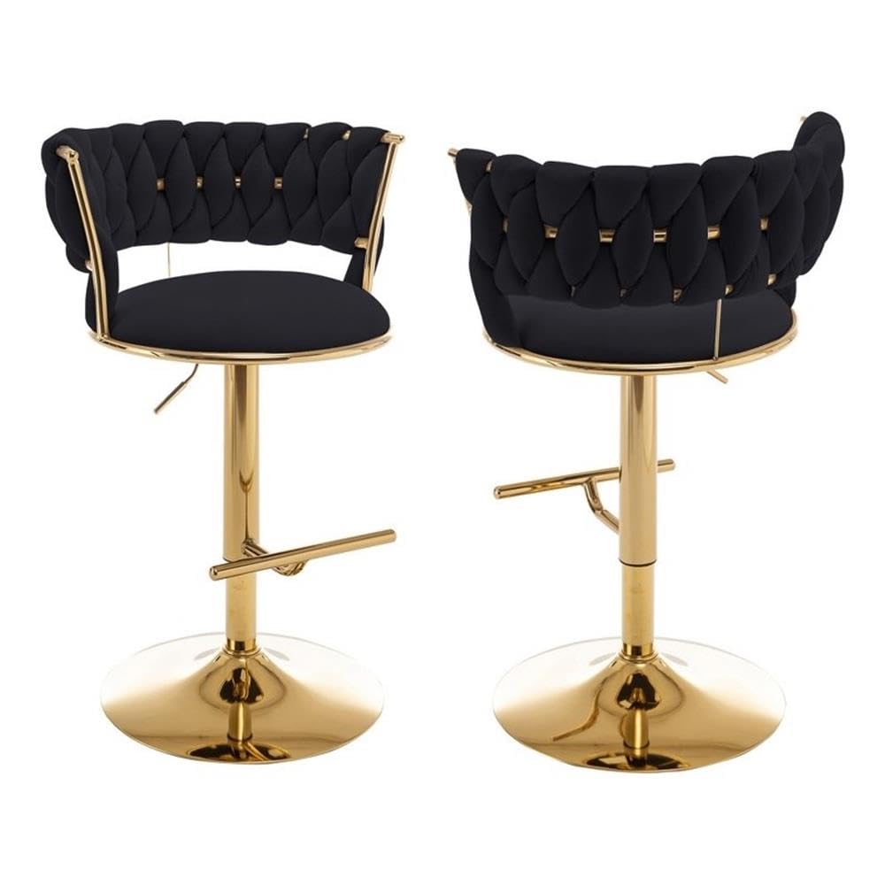 Best Quality Furniture Adjustable Black Velvet Barstools With Gold Chrome (Set Of 2)