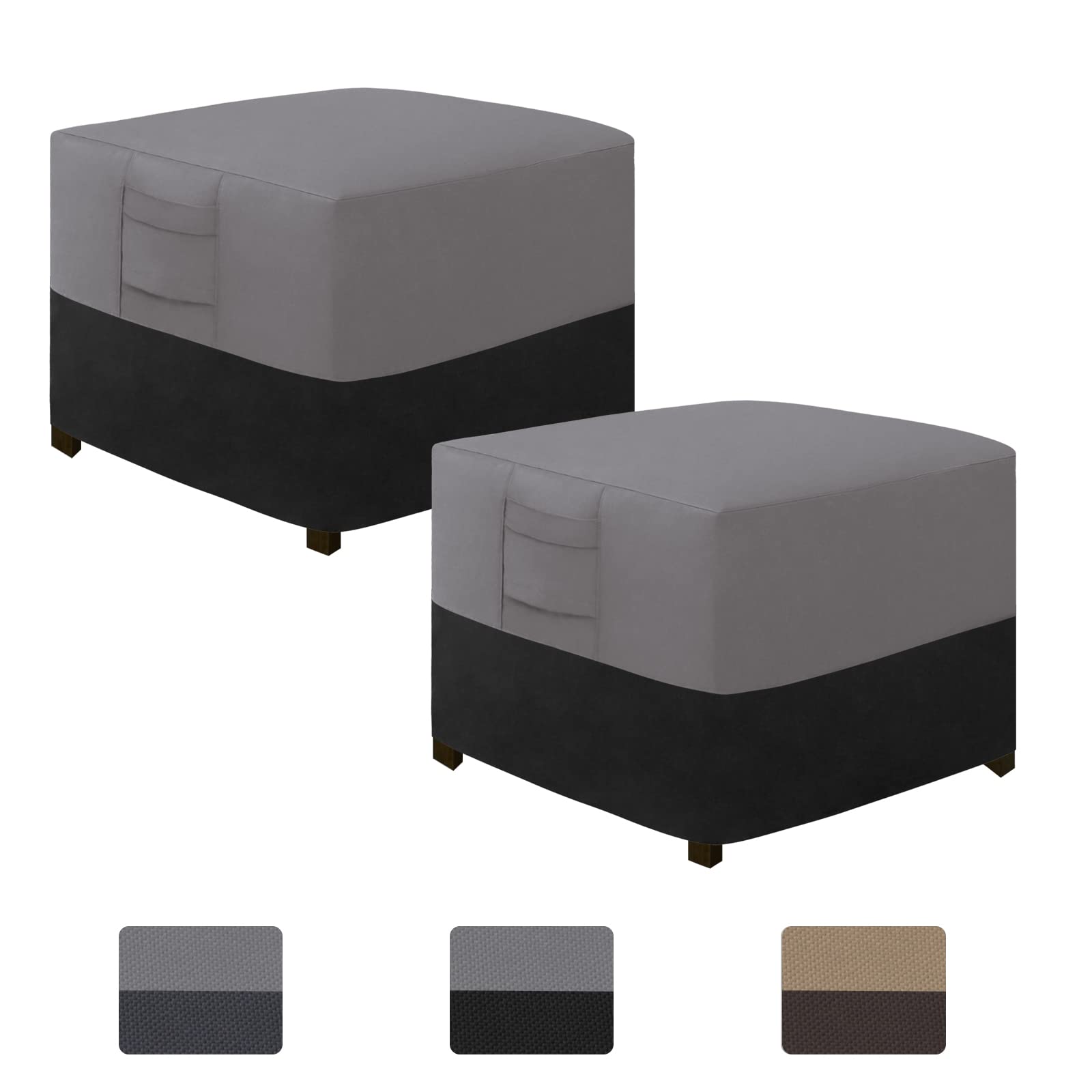 Easy-Going Outdoor Ottoman Cover, Waterproof Patio Ottoman Cover, Heavy Duty Outdoor Furniture Cover With Padded Handles (2 Pack-25'X25'X17', Gray/Black)