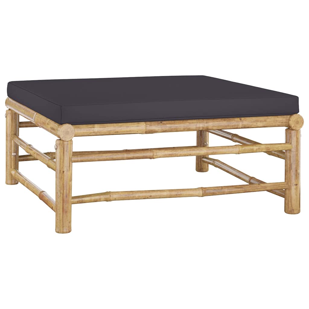 vidaXL Patio Footrest with Soft Dark Gray Cushion - Bamboo Outdoor Ottoman – Easy to Assemble | Ideal for Garden, Terrace, Patio - Lightweight & Durable | Dimensions: 25.6" x 25.6" x 11.8"