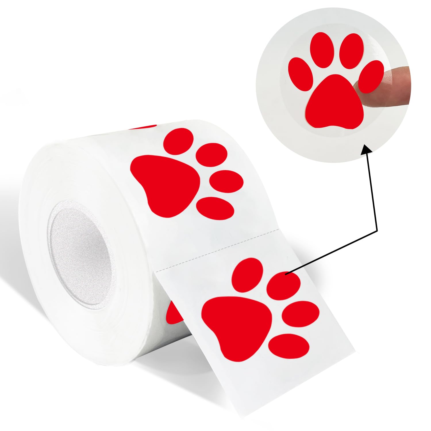 Yeachlaing Paw Print Stickers, 1.5 ' Clear Round Bear Paw Stickers With Perforation Line (500 Pcs, Red)