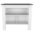 Kitchen Island, Kitchen Table 35" H, 4 Legs, 3 Open Storage Shelves, White/Onix