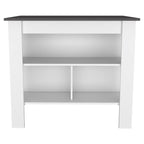 Kitchen Island, Kitchen Table 35" H, 4 Legs, 3 Open Storage Shelves, White/Onix