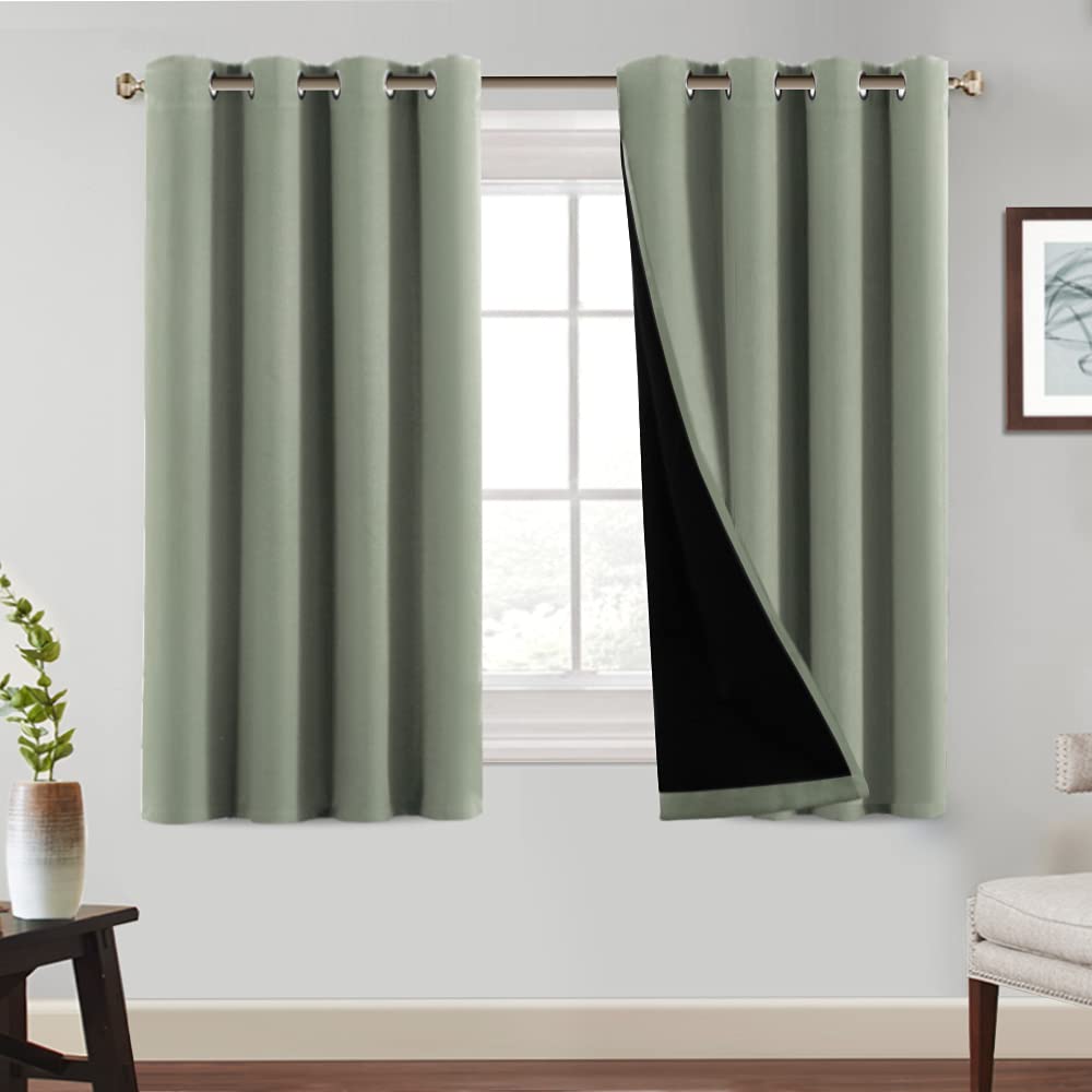 Princedeco 100% Blackout Short Curtains 54 Inches Long Window Treatment Panels Thermal Insulated Drapes For Kitchen Small Window