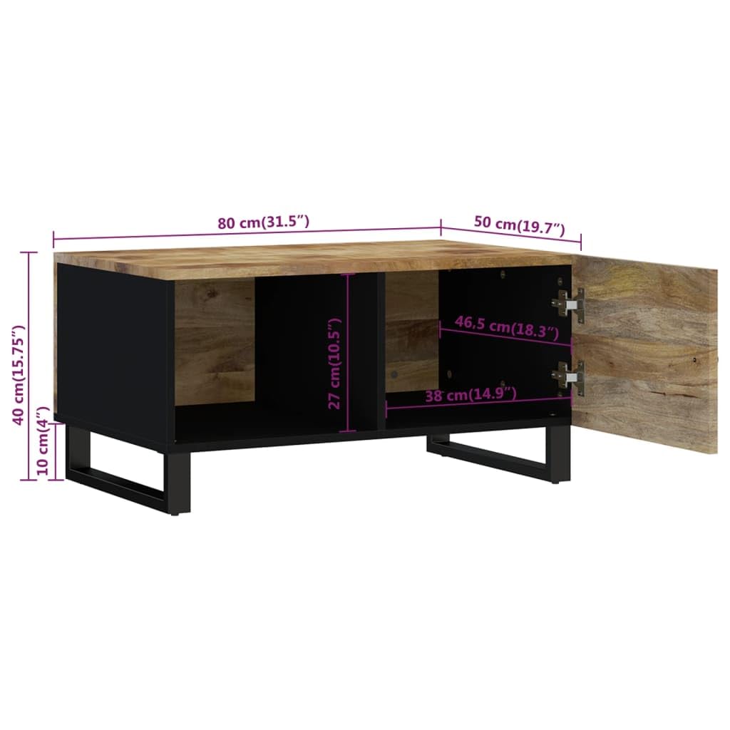 vidaXL Solid Wood Mango and Engineered Wood Coffee Table - Industrial Rectangular Brown Coffee Table with Storage and Practical Door for Living Room