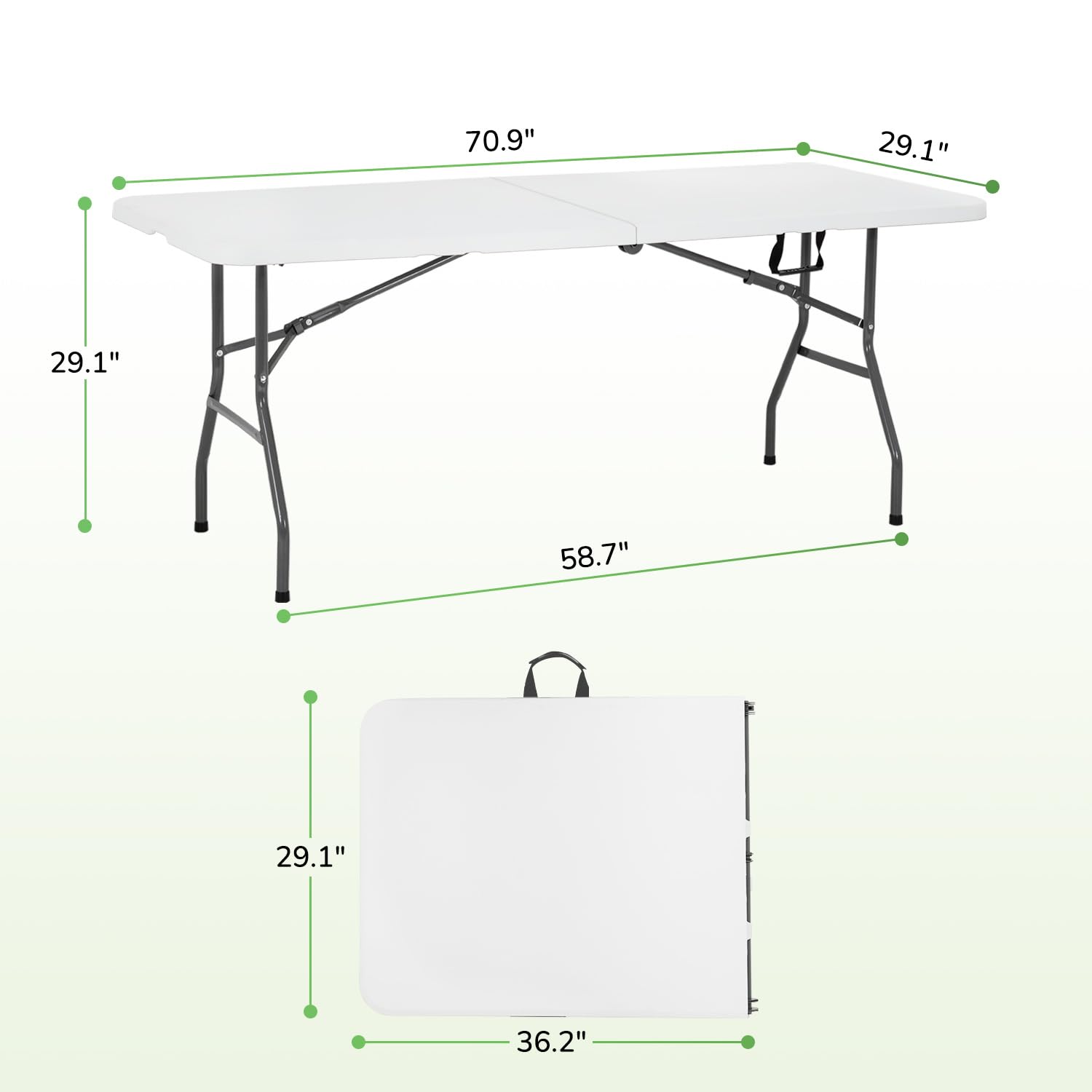 Paylesshere Folding Tables Plastic 6Ft Half Portable Foldable Table For For Parties Wedding Bbq Camping, White 6 Ft