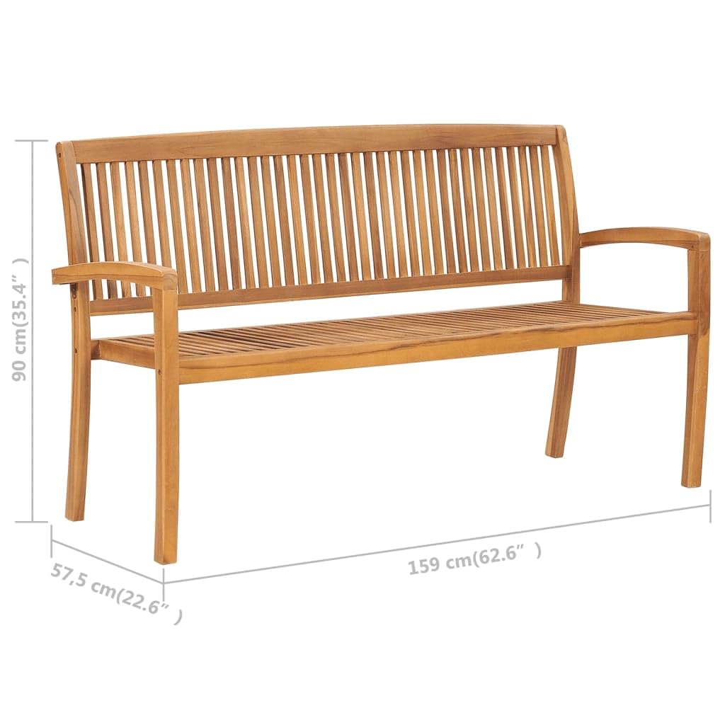 vidaXL Solid Teak Wood Stacking Patio Bench Garden Outdoor Terrance Park Hallway Furniture Wooden Bench Chair Seating with Bright Green Cushion