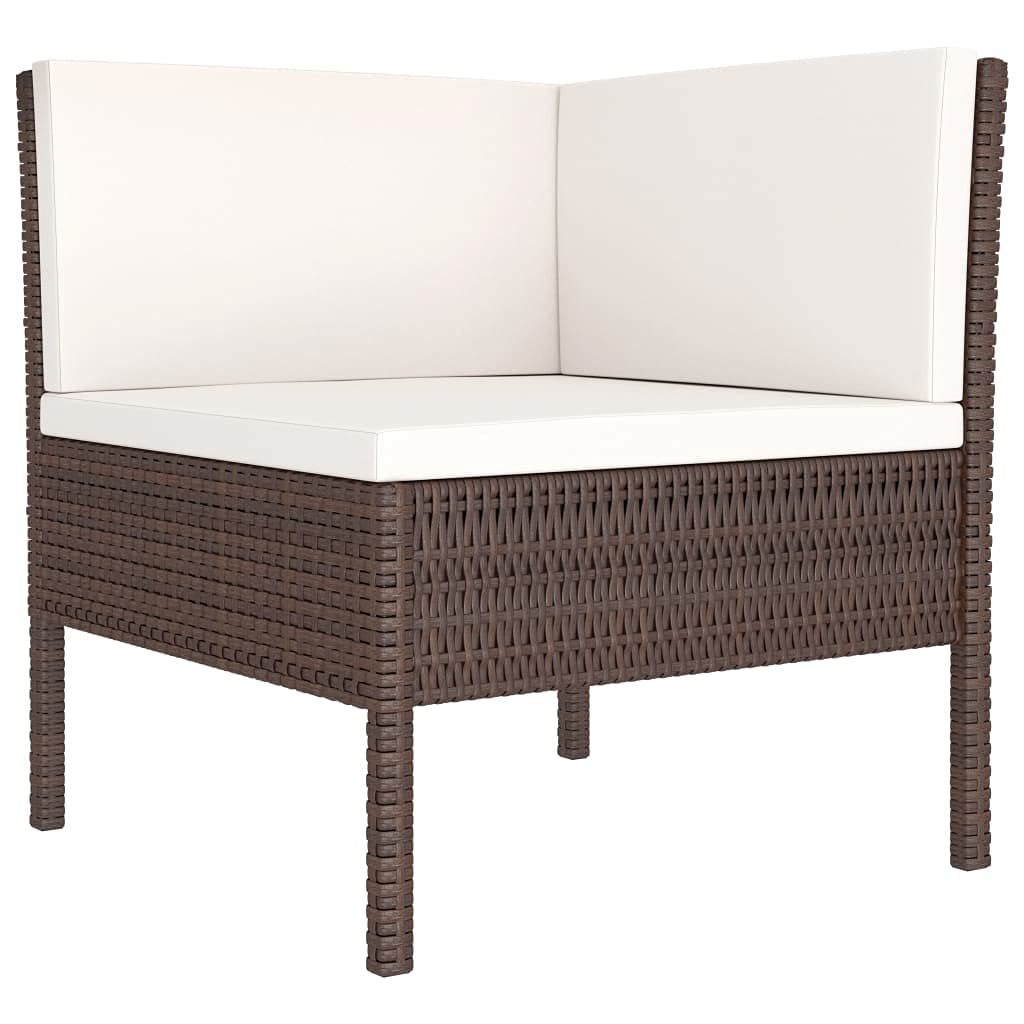 vidaXL 3-Piece Outdoor Patio Lounge Set with Cushions - Weather-Resistant PE Rattan Furniture - with Sofa and Tea Table - Sturdy Steel Frame - Brown & Cream White