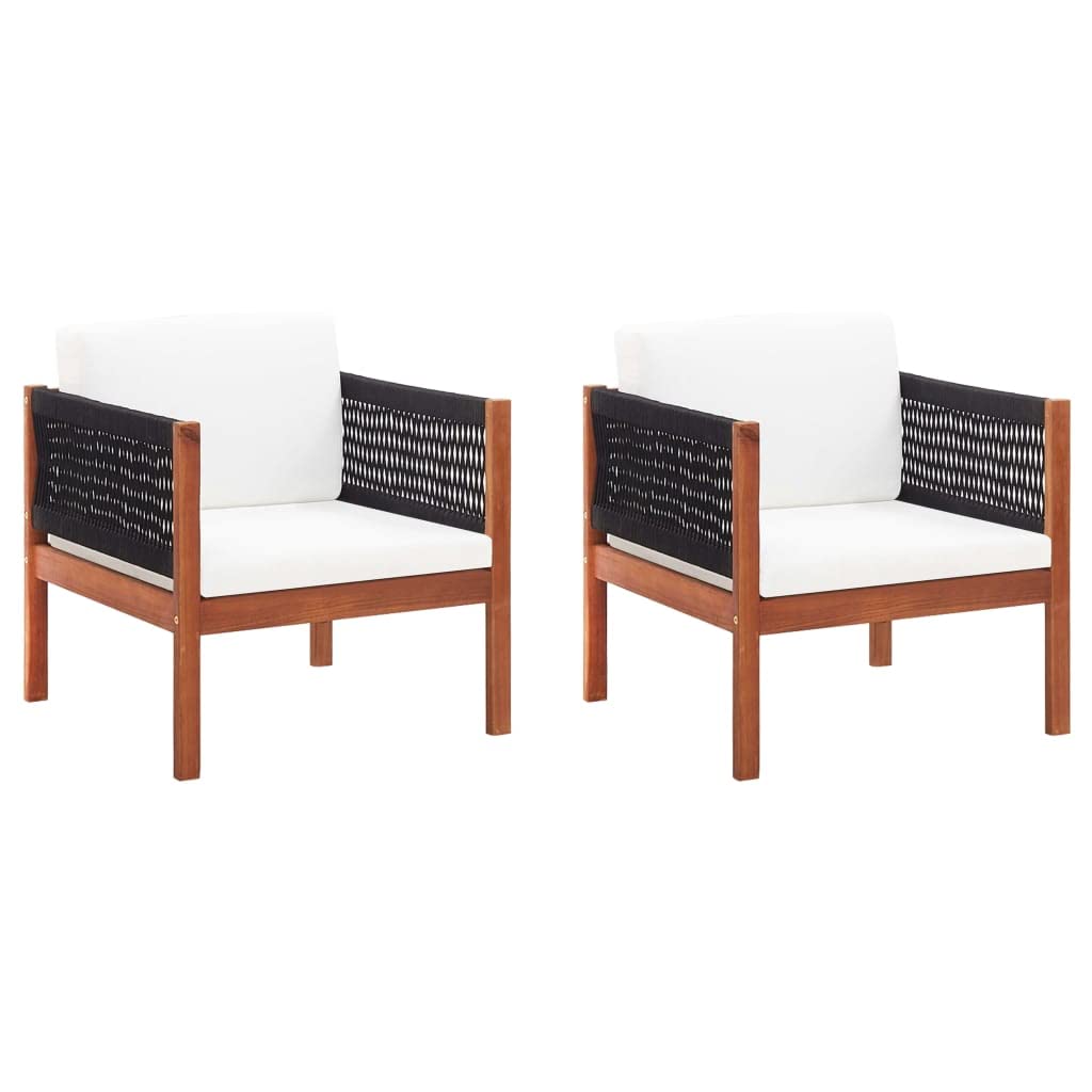 vidaXL Solid Acacia Wood Patio Chairs with Rope Design & Cushioned Seats - Set of Two Perfect for Outdoor Living Space