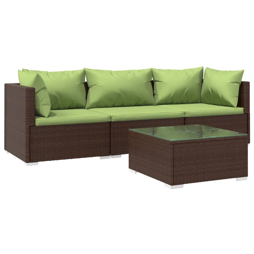 vidaXL Brown Patio Furniture - Green Cushion - 3 Seats with Table