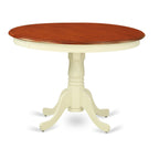 East West Furniture HLDO3-BMK-W 3 Piece Dining Set Contains a Round Dining Room Table with Pedestal and 2 Kitchen Chairs, 42x42 Inch, Buttermilk & Cherry