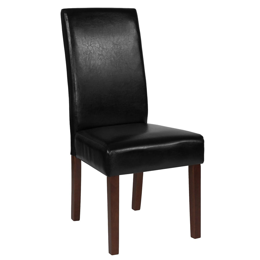 Flash Furniture Greenwich Series Black Leathersoft Upholstered Panel Back Mid-Century Parsons Dining Chair