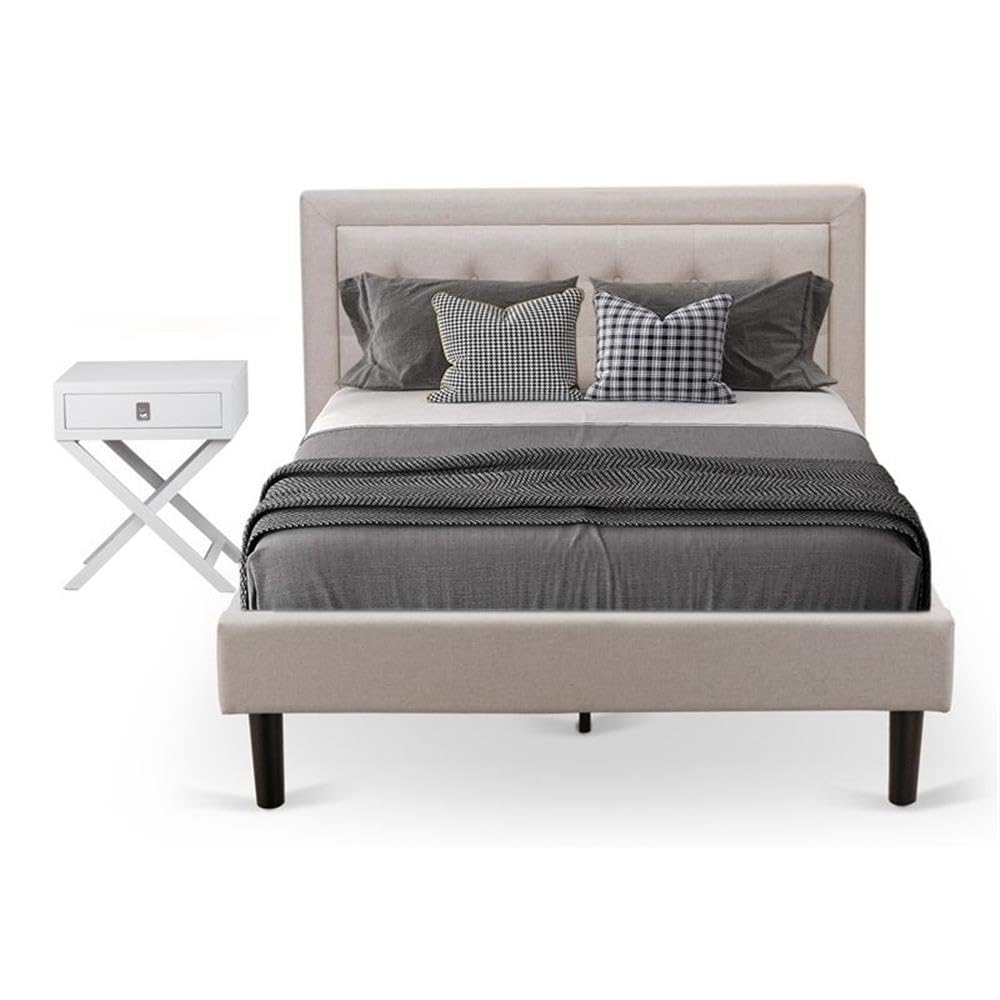 East West Furniture FN08F-1HAE0 2-Pc Fannin Wooden Set for Bedroom with 1 Upholstered Bed and a Small Nightstand - Reliable and Durable Manufacturing - Mist Beige Linen Fabric