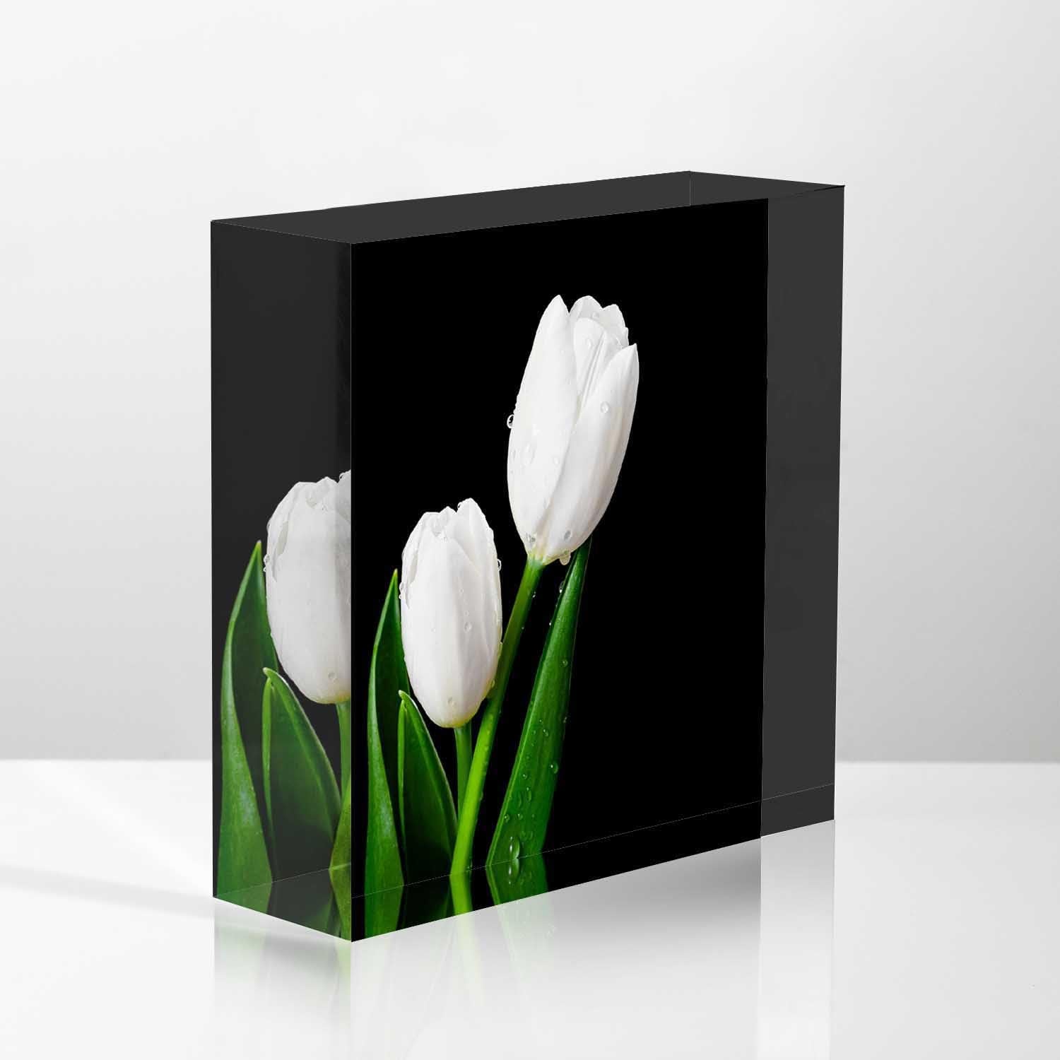 Nohshe Desk Ornaments For Office Beautiful White Tulips Acrylic Counselor Presents For Women - Valentines Day Presents For Offic