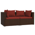 vidaXL Poly Rattan Patio Loveseat with Cushions - 2-Seater Outdoor Lounge Set in Brown and Cinnamon Red - Fabric Cushions