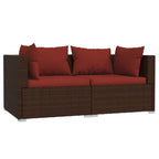 vidaXL Poly Rattan Patio Loveseat with Cushions - 2-Seater Outdoor Lounge Set in Brown and Cinnamon Red - Fabric Cushions