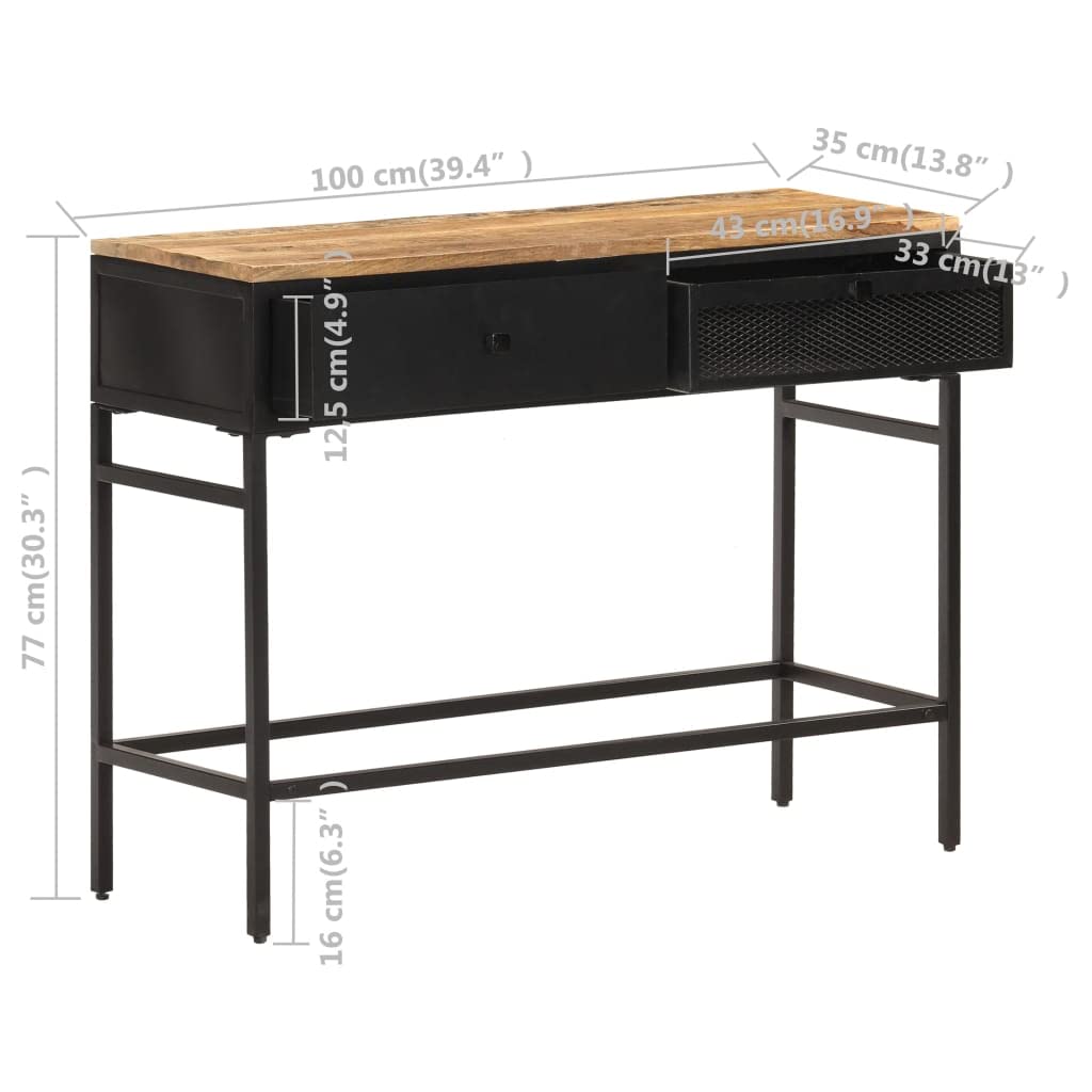 vidaXL Solid Rough Mango Wood and Iron Sideboard with 2 Drawers, Stable, Durable and Unique Design, Black, 39.4&quot;x13.8&quot;x30.3&quot;