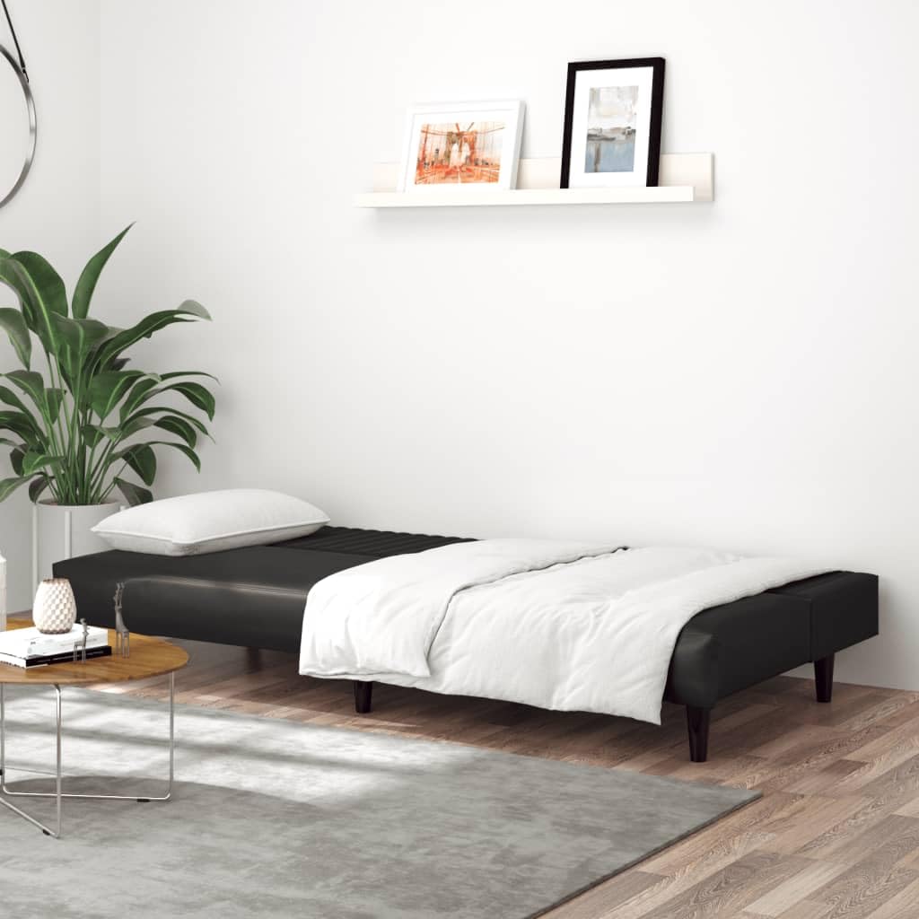 vidaXL Black Faux Leather 2-Seater Sofa Bed/Loveseat, Modern Convertible Couch for Living Room/Guest Room, Easy to Clean, with Foam Filling