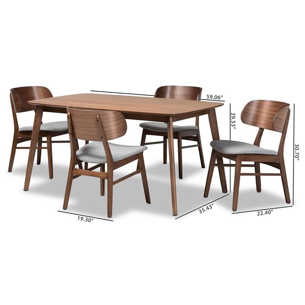 Baxton Studio Alston Grey and Walnut Brown Finished Wood 5-Piece Dining Set