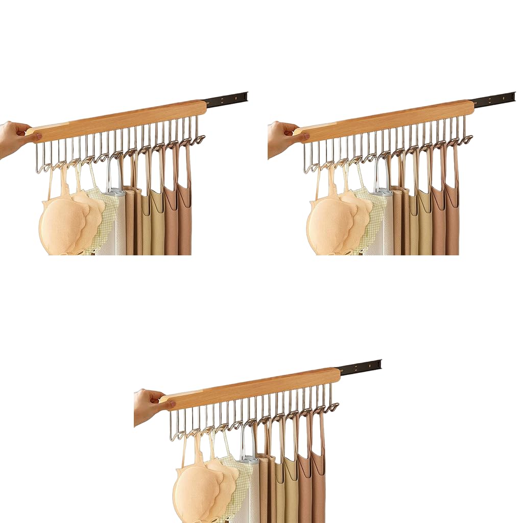 Hasthip Belt Organiser For Wardrobe Wooden Sliding Pull Out Hanger Organizer Storage With 12 Hooks To Take Bra Scarf Tie Hat Lef