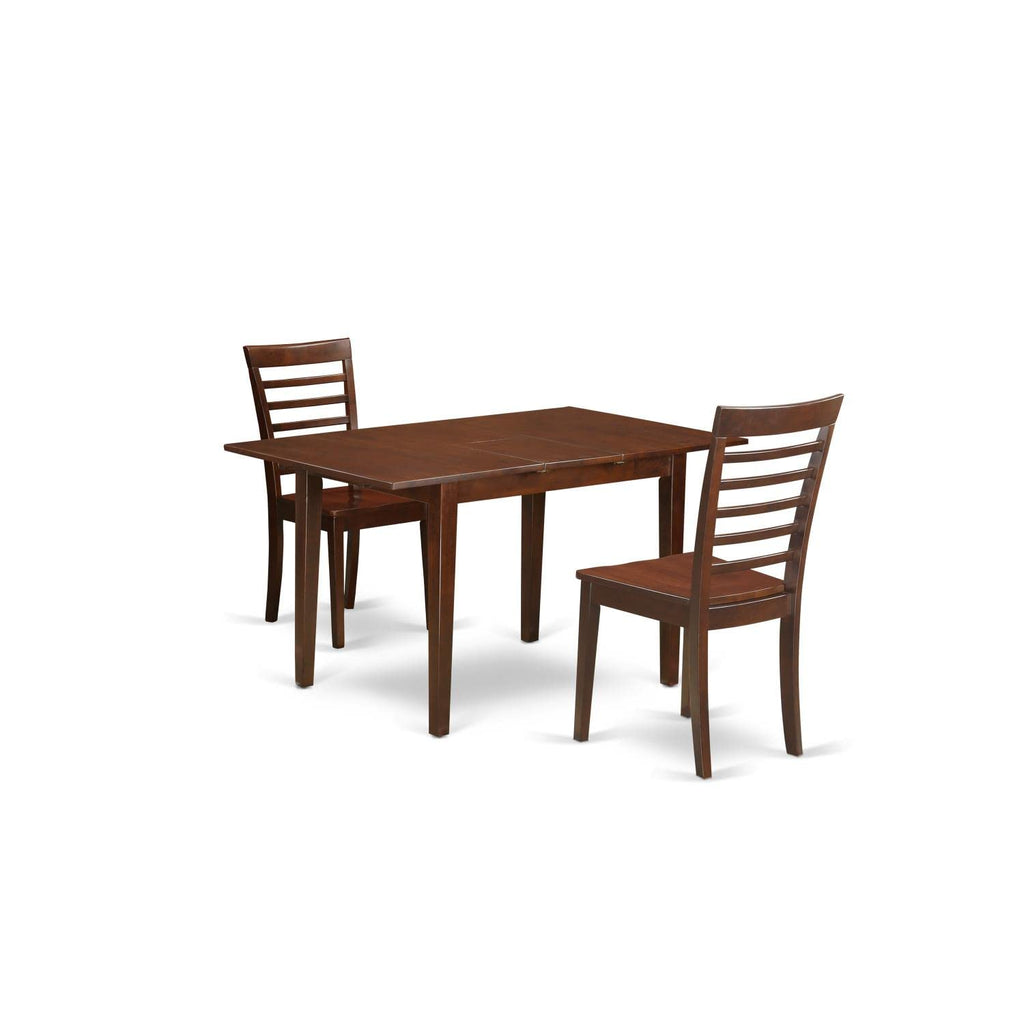East West Furniture NOML3-MAH-W 3 Piece Dining Set Contains a Rectangle Dining Room Table with Butterfly Leaf and 2 Wood Seat Chairs, 32x54 Inch, Mahogany
