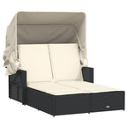 vidaXL Double Sun Lounger with Canopy and Cushions - Outdoor Adjustable Rattan Day Bed, Weather-Resistant, Black/Cream