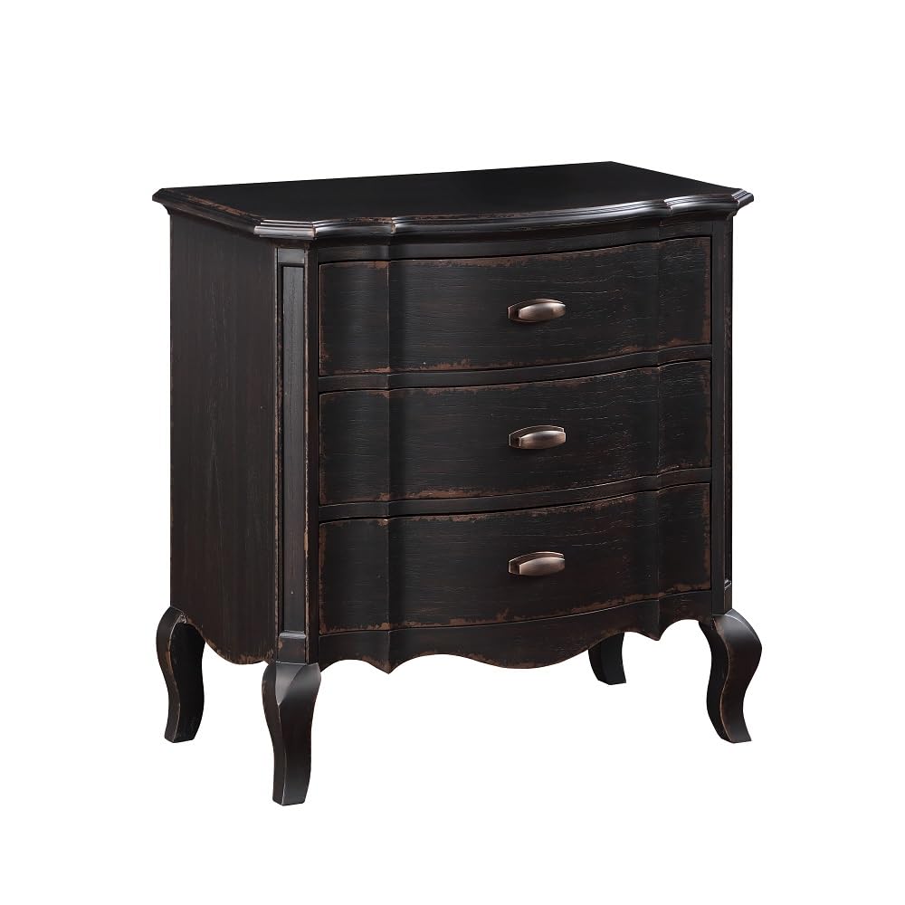 Acme Chelmsford 3-Drawer Contemporary Wood Nightstand in Antique Black