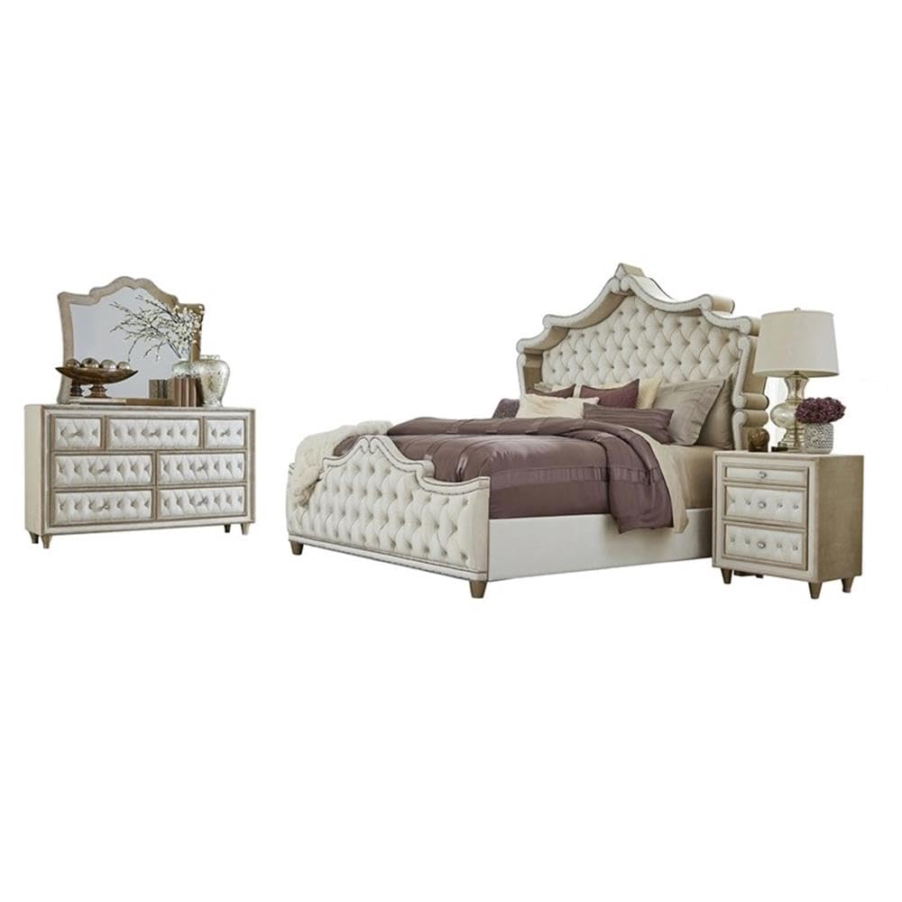 Coaster Antonella Queen Bed 4-Piece Set, Ivory/Camel