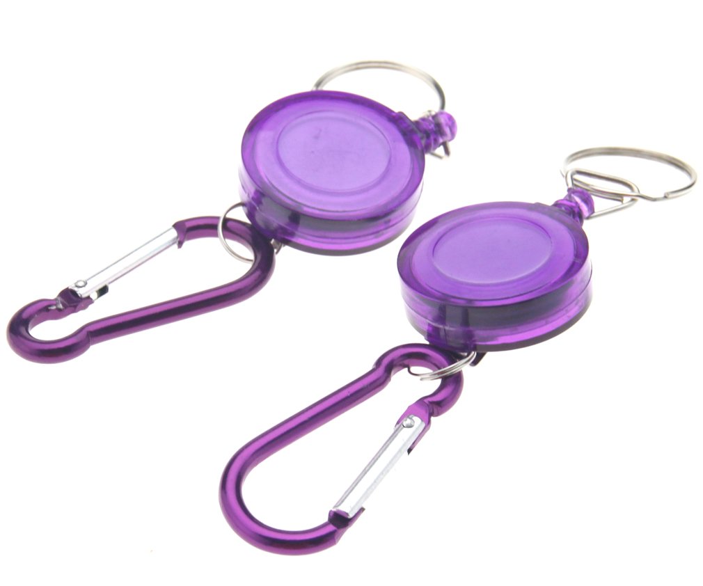 Micro Traders 2 X Purple Retractable Key Chain Badge Reel Carabiner Recoil Holder Pass Id Card
