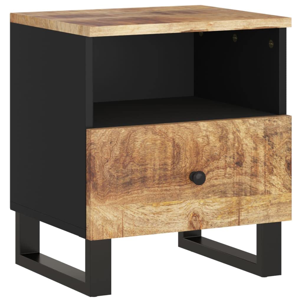 vidaXL Industrial Bedside Cabinet with Storage Compartment and Drawer- Solid Mango and Engineered Wood, Brown Light Wood