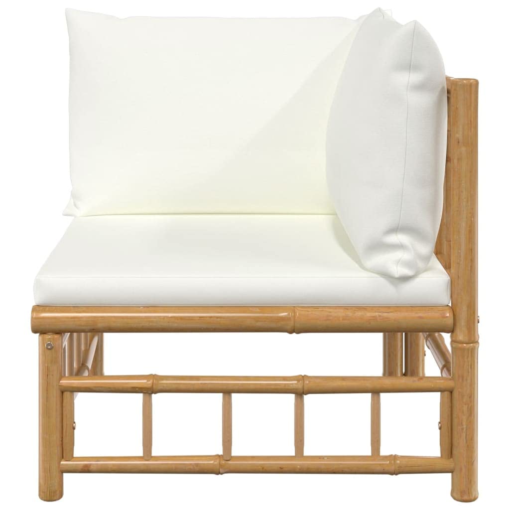 vidaXL Patio Corner Sofa, Natural Bamboo Construction with Cream White Cushions, Modular Design, Perfect for Outdoor, Patio, and Garden Seating