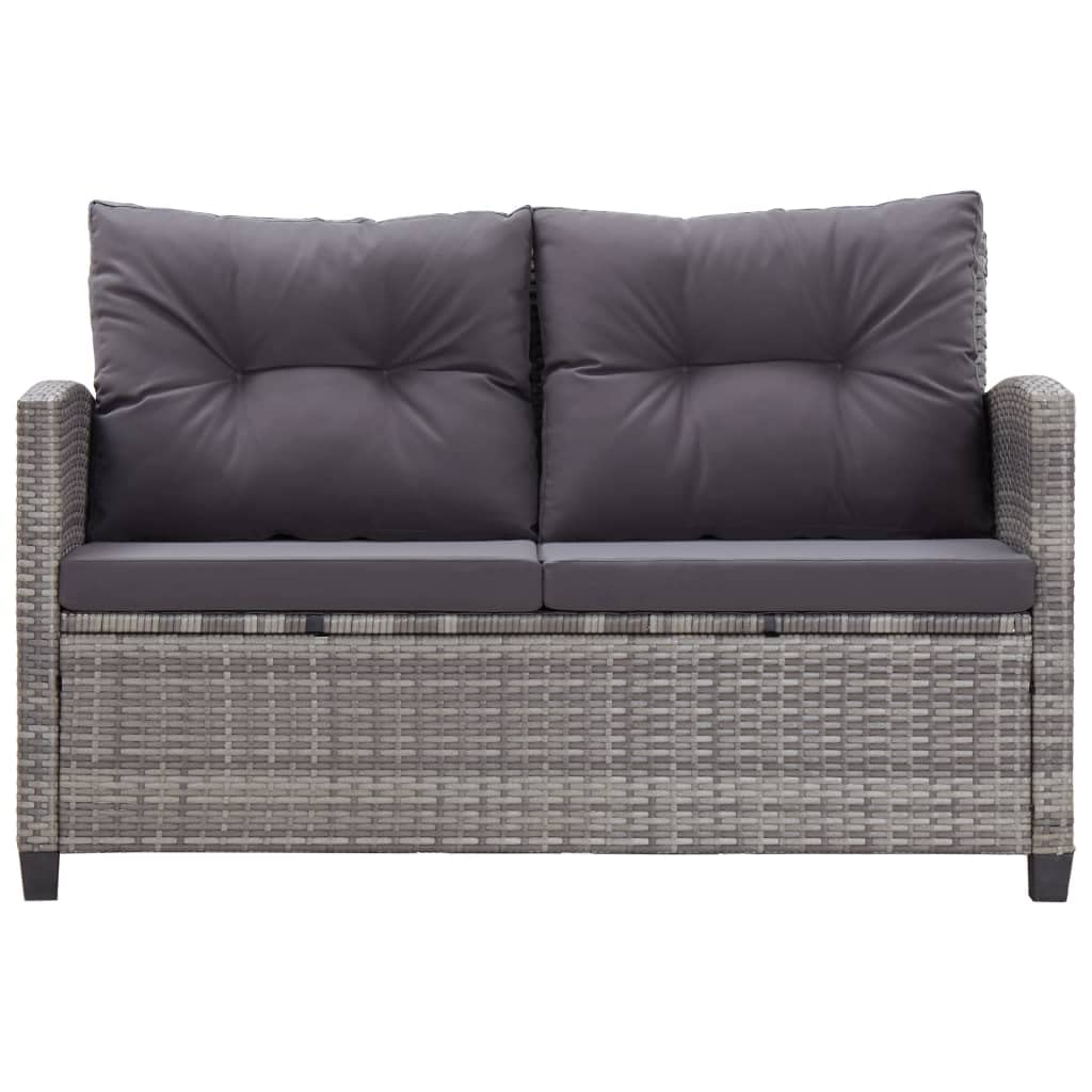 vidaXL 2-Seater Patio Sofa with Cushions Garden Outdoor Balcony Backyard Furniture Lounge Sofa Chair Couch Seating Gray Poly Rattan