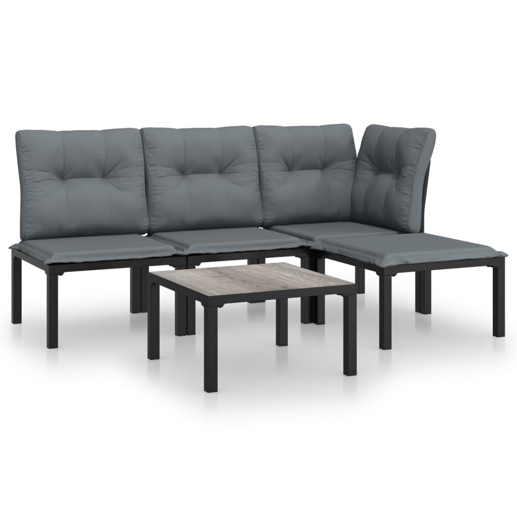 vidaXL Patio Lounge Set - 5 Pieces, Black and Gray, Poly Rattan, with Powder-Coated Steel Frame, Modular Design, Including Right
