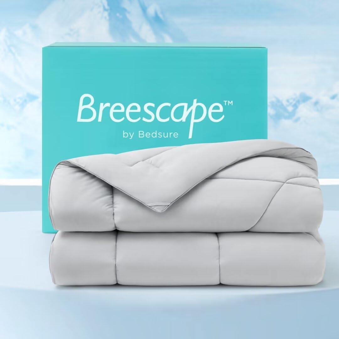 Bedsure Breescape Cooling Comforter Full Size, Double-Sided Cool Tech Comforter, Soft Cooling Comforter For Hot Sleepers, Q-Max>