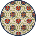 HomeRoots Blue/Multicolor 100% Polypropylene 8’ Round Blue Vines Indoor Outdoor Area Rug