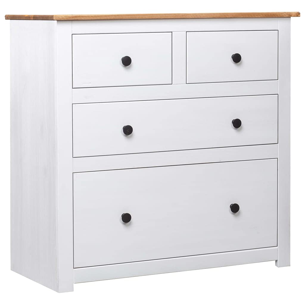 vidaXL Pinewood Sideboard Panama Range with 4 Drawers - White, 31.5&quot;x15.7&quot;x32.7&quot; - Scandinavian Style Wooden Cabinet