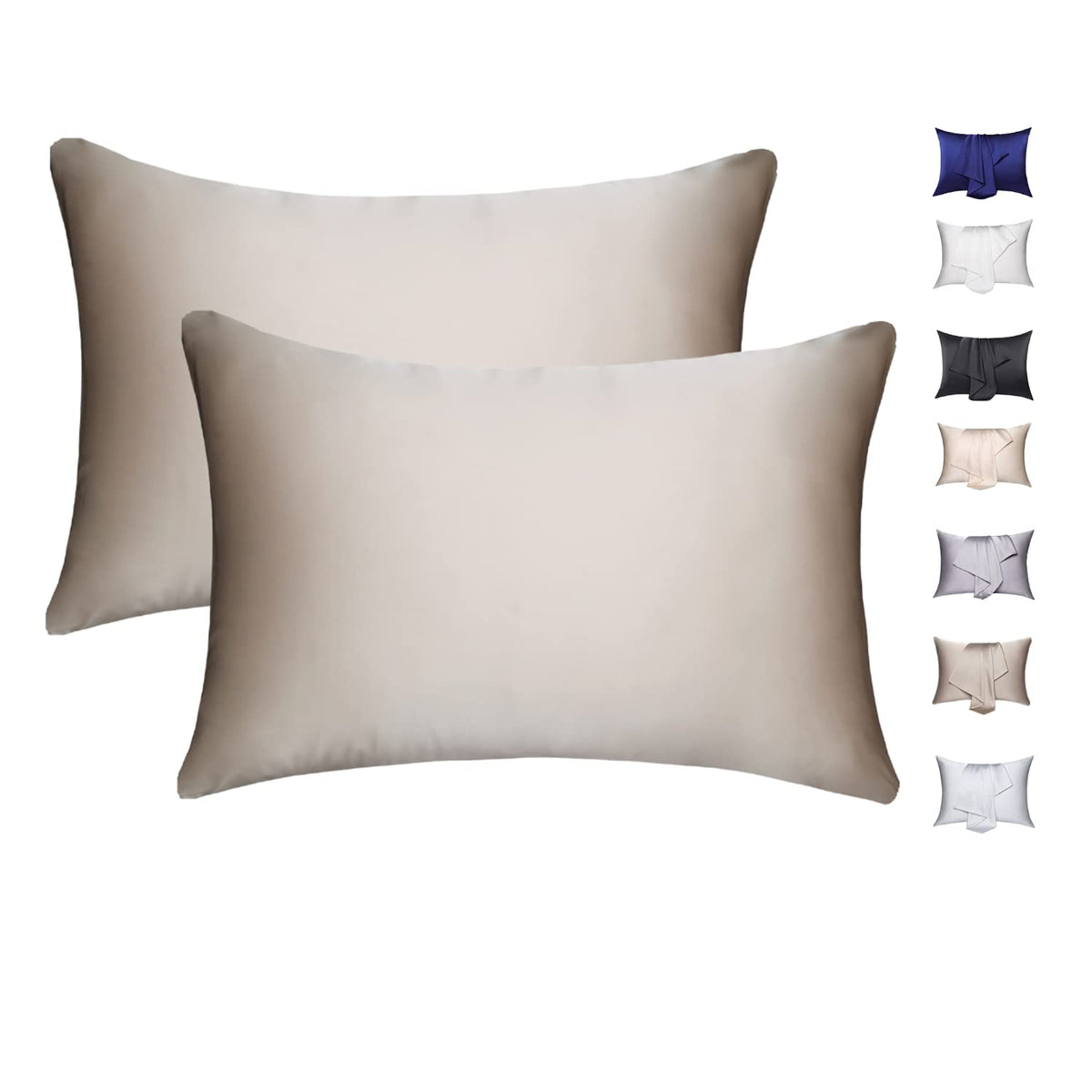 100% Mulberry Silk Pillowcase For Hair And Skin, Both Side 19 Momme Silk With Hidden Zipper,2 Pack (Light Brown, Queen)